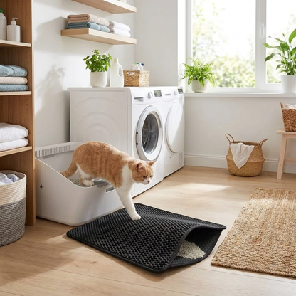 Cat litter trapping mat in front of litter box - lifestyle